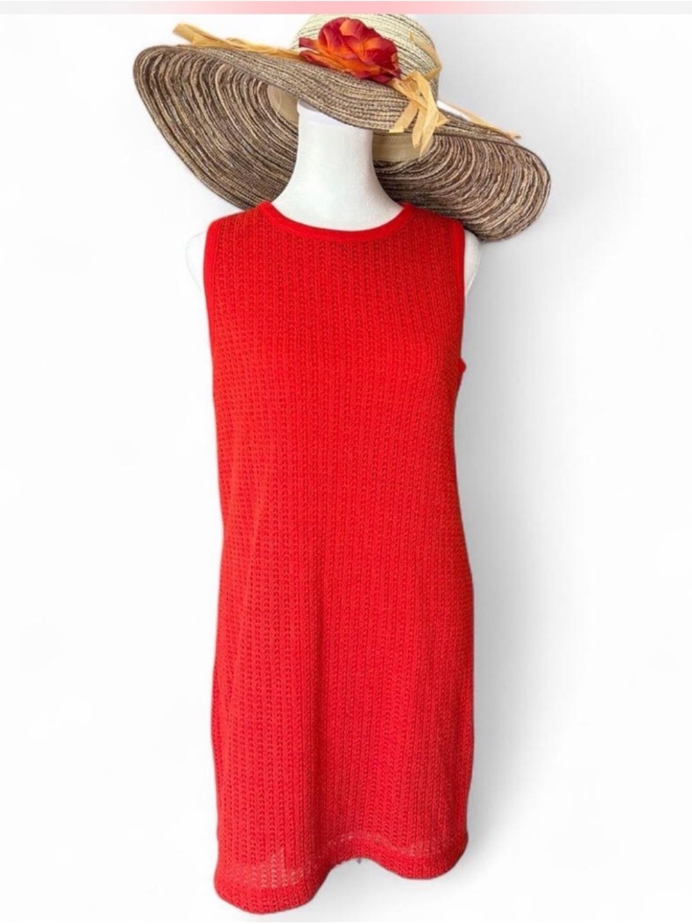 Women’s crochet mini dress, by J. Crew, beautiful blood orange color, size small